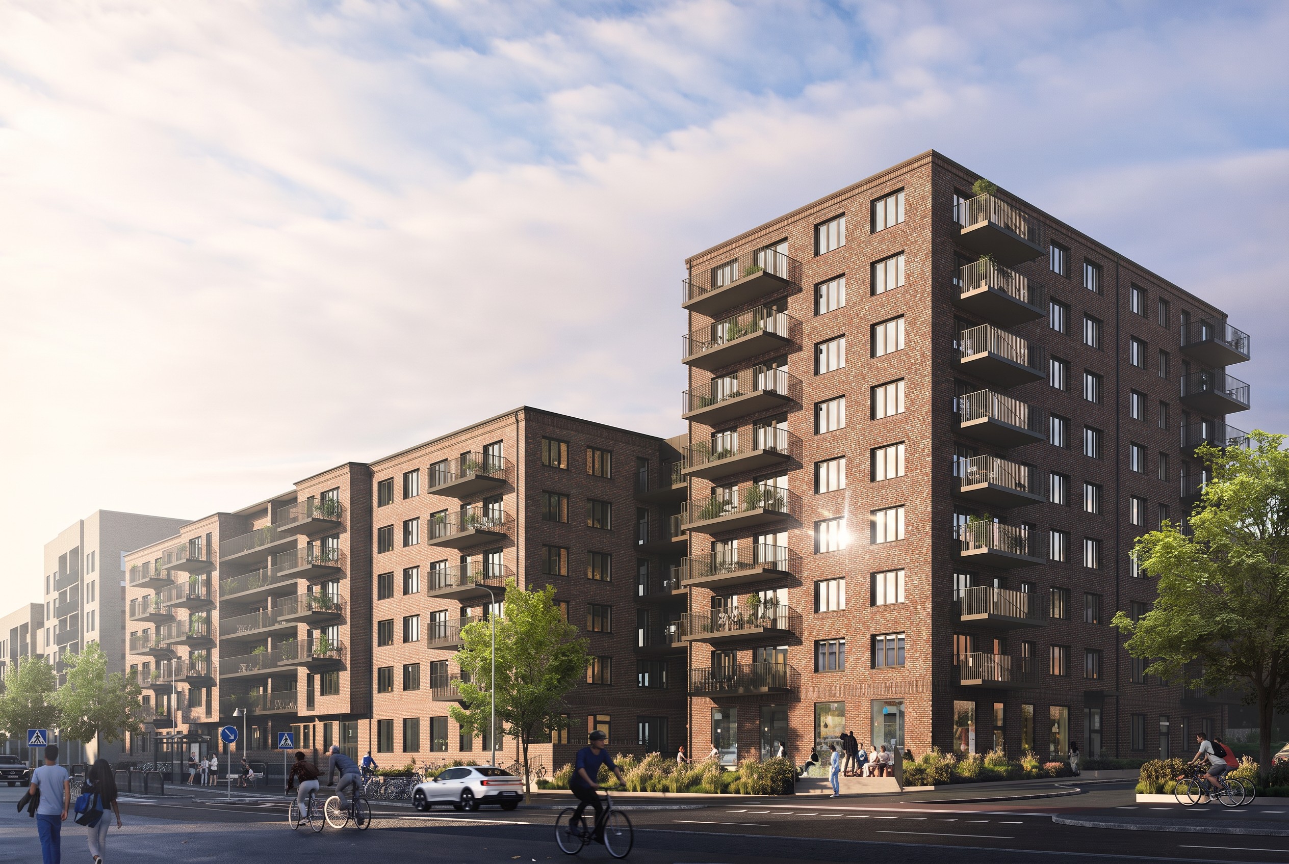 Byggarbete pågår på flerfamiljshus i Göteborg